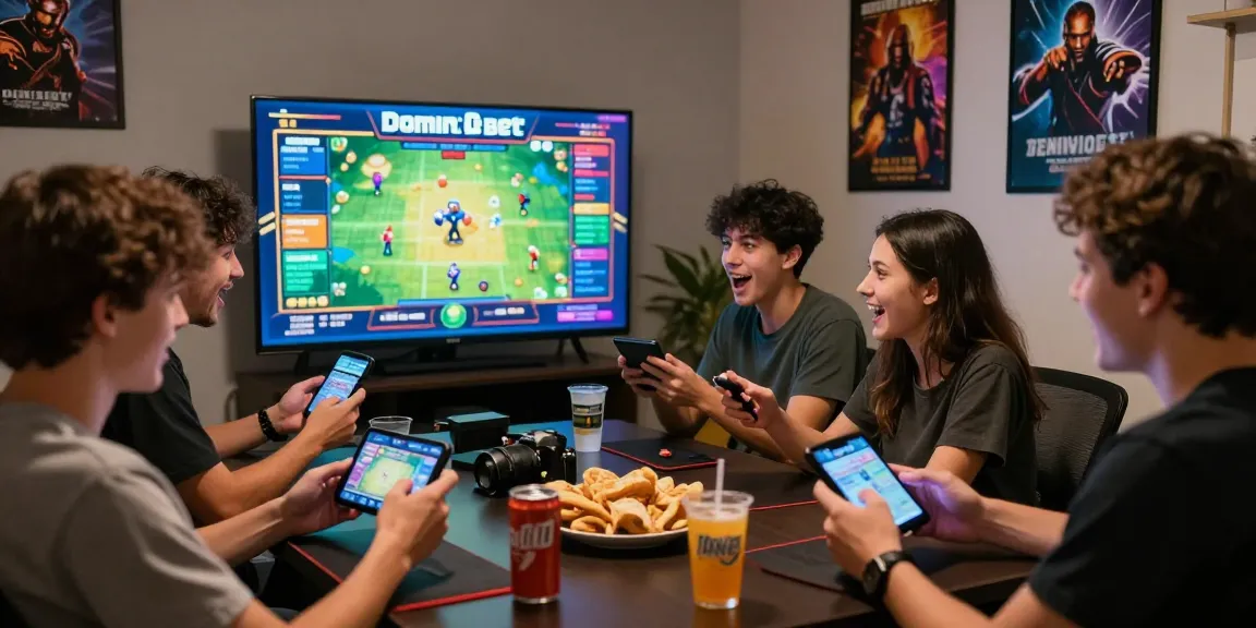 Exciting scene of friends enjoying Dominobet online games together