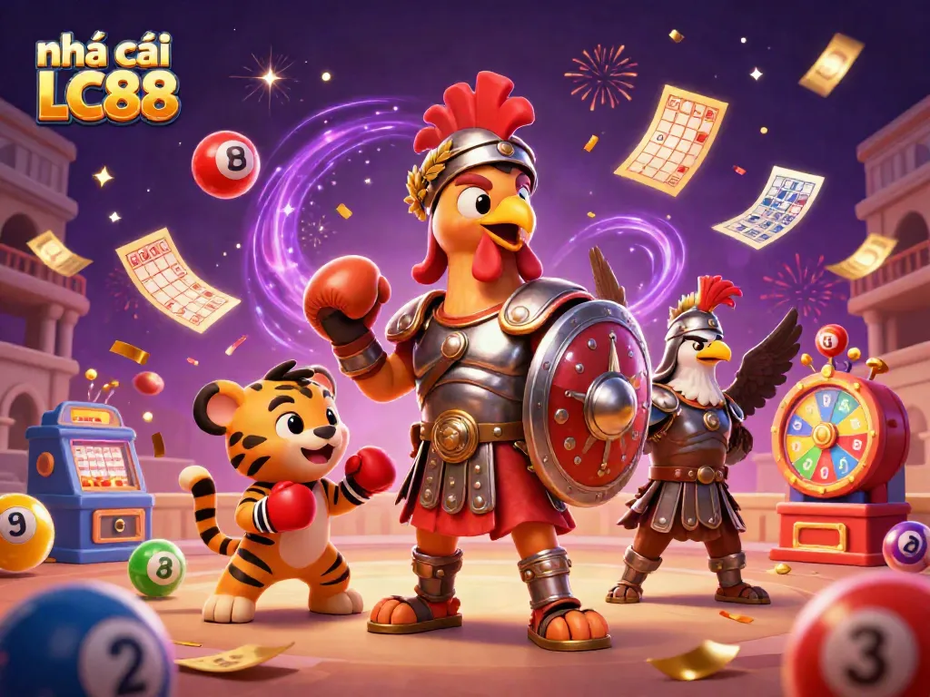 Engage with the excitement of nhà cái LC88 through colorful lottery elements and dynamic gaming characters.