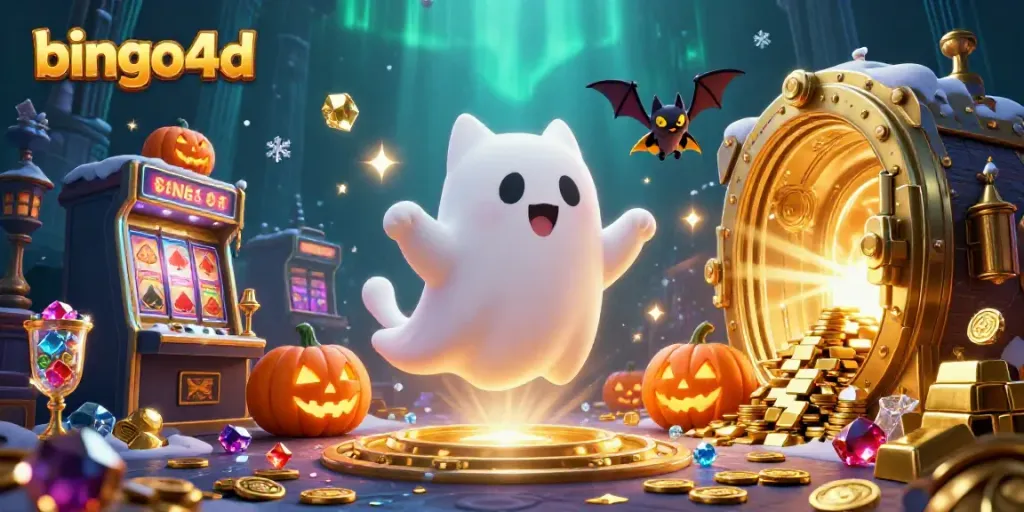 Gambarlah suasana menarik bingo4d dengan kucing hantu dan elemen kasino yang mengasyikkan.
