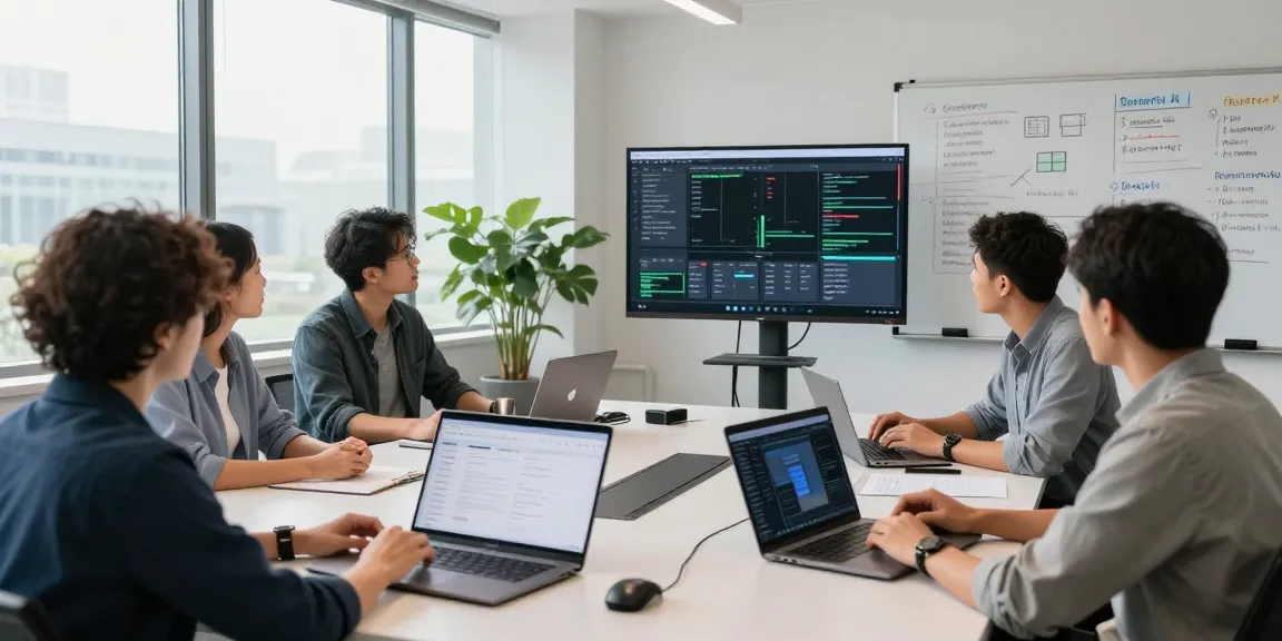 AI detector team collaborating in a modern office, showcasing content moderation technology and dynamic discussion.
