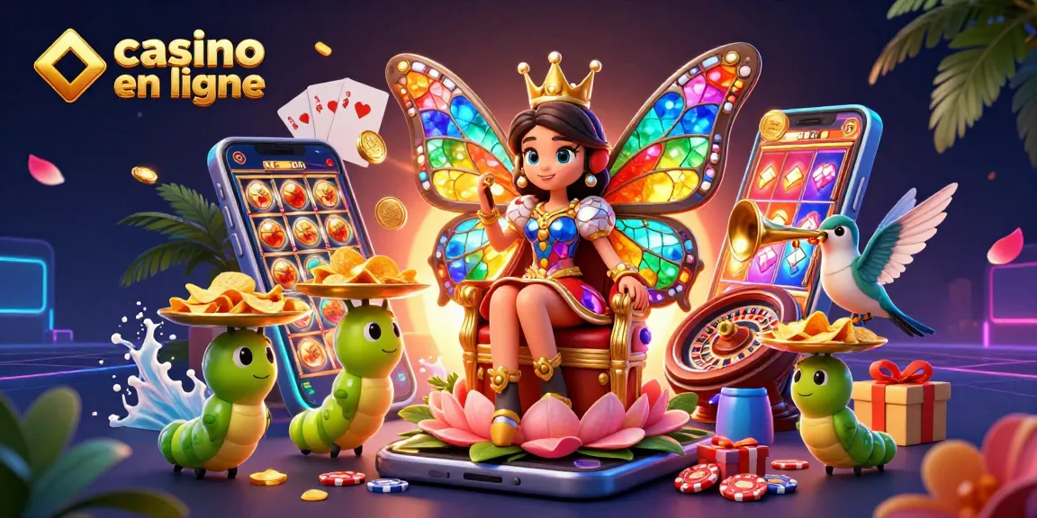 Jouer à des jeux de casino en ligne avec une reine papillon symbolisant le monde du divertissement.