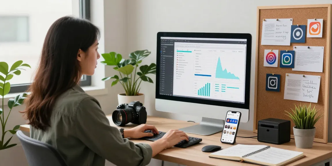 Dynamic workspace showcasing a social media counter in action surrounded by marketing tools and analytics.