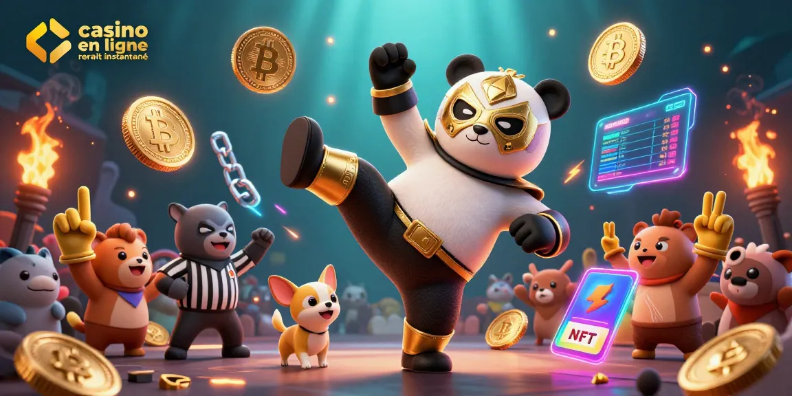 Casino en ligne retrait instantané : panda lutteur effectue un coup de pied sous des crypto-monnaies.