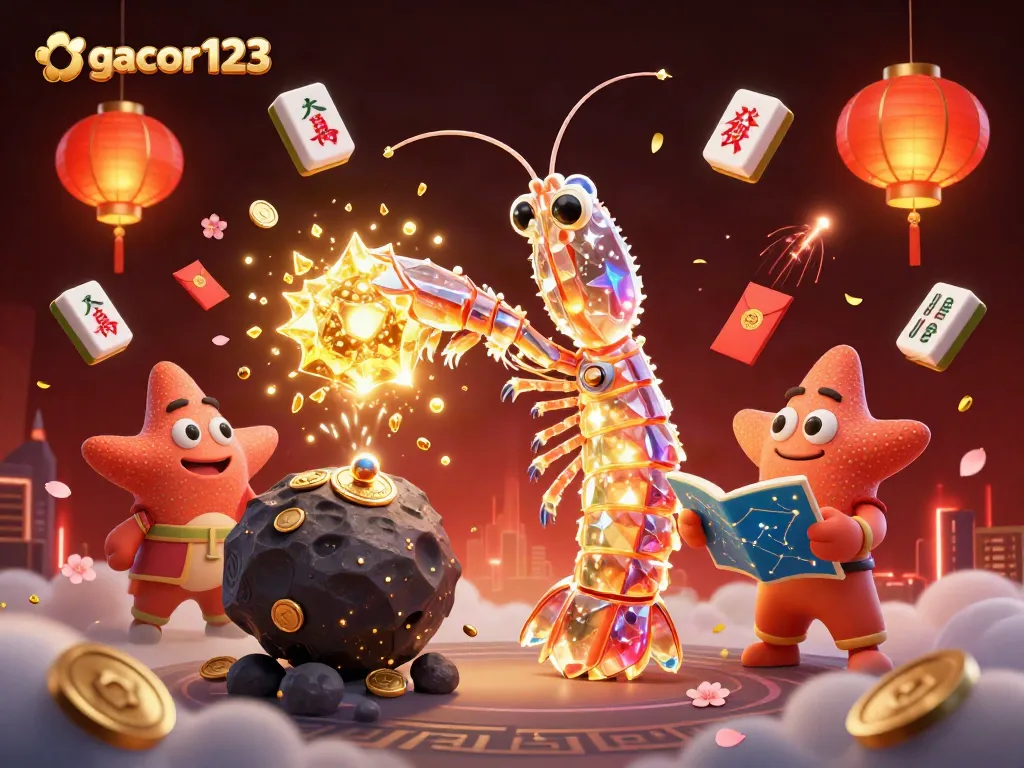 Engage with gacor123 in an ultra-detailed 3D scene of vibrant casino chaos featuring galactic samurai and starfish.
