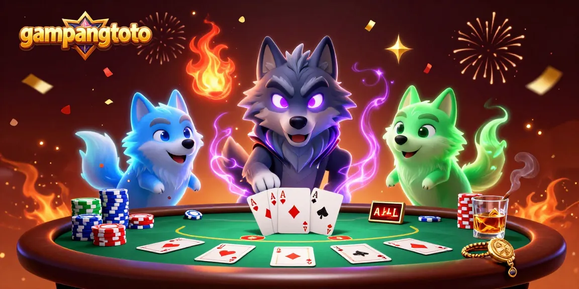 Engage in high-stakes poker at gampangtoto with ghostly wolves and vibrant casino elements.