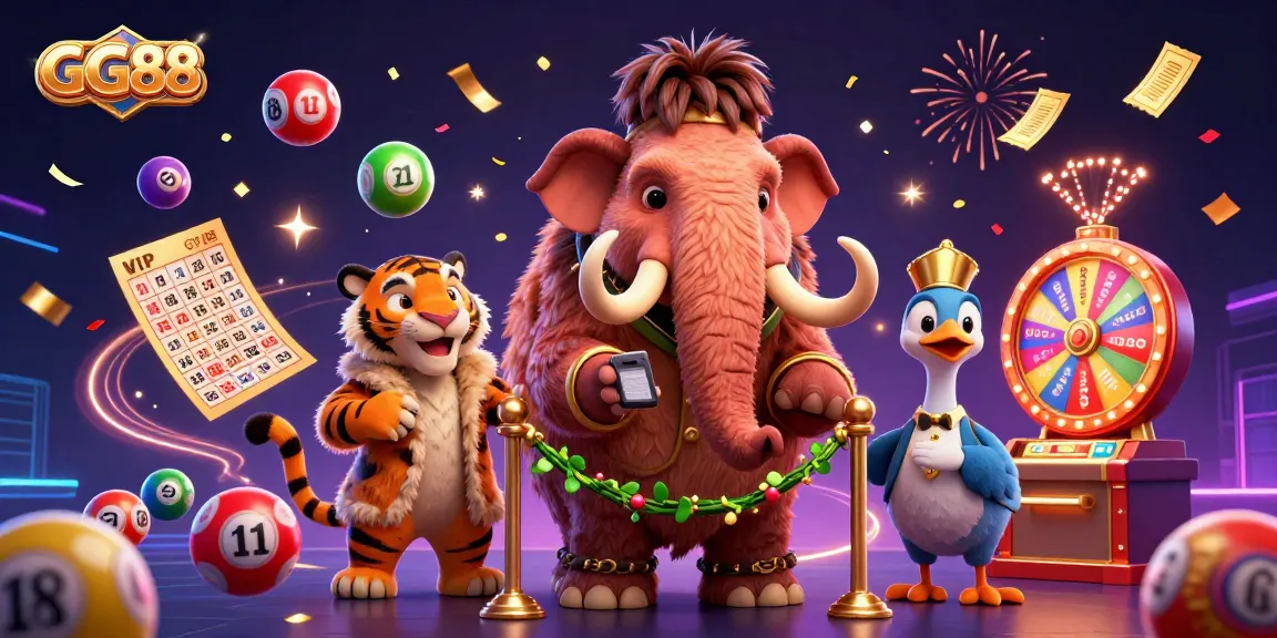 Join the excitement at GG88, where the mammoth bouncer checks IDs amidst vibrant lottery elements and dynamic cash prizes.