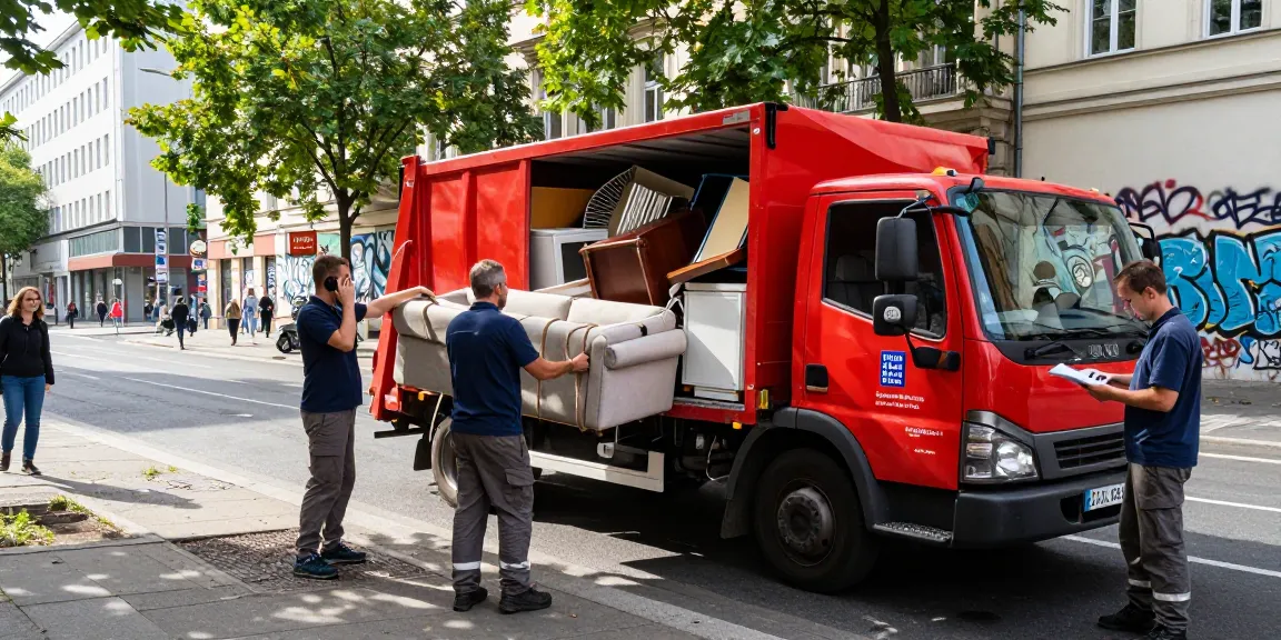 Sperrmüllabholung 80 Euro Berlin service team loading furniture into truck on busy street
