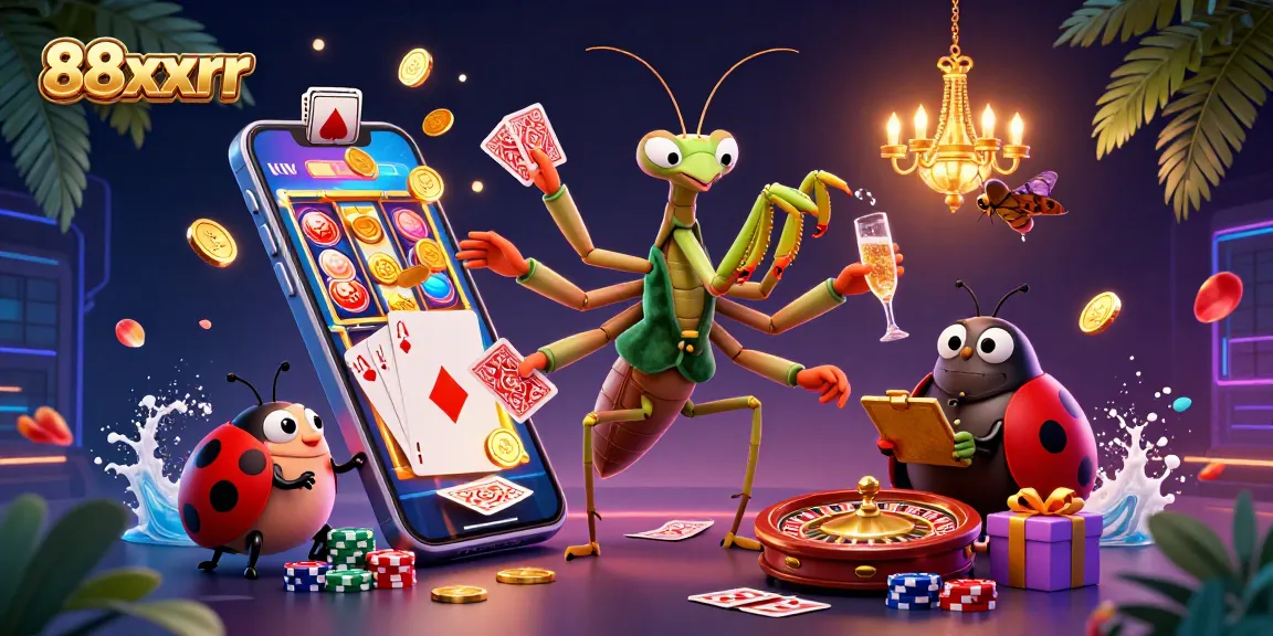 Engage in thrilling gameplay at 88xxrr with casino elements like cards, coins, and vibrant visuals.