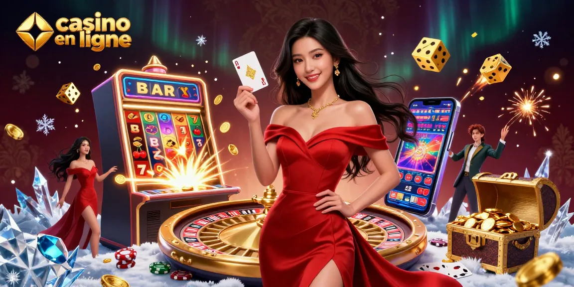 Vivez des sensations de jeu dans un casino en ligne avec une hôtesse charmante et des éléments de casino vibrants.