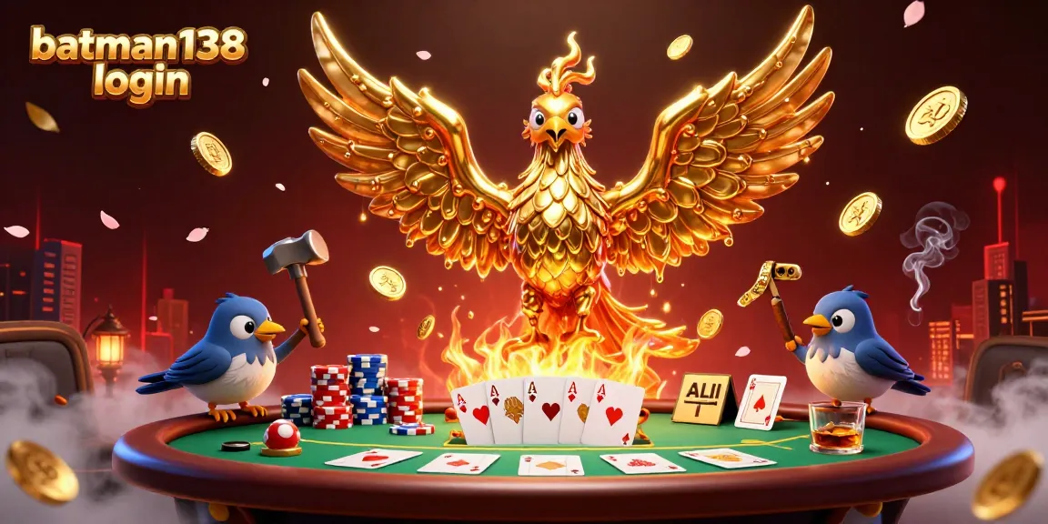 Experience winning moments with batman138 login in this vibrant poker-themed artwork featuring a golden phoenix.
