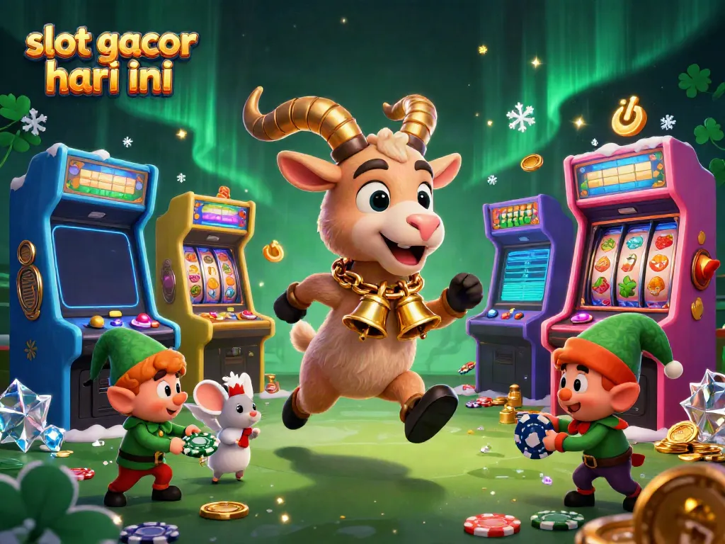 Experience the thrill of slot gacor hari ini in this festive casino scene with cartoon characters and game elements.