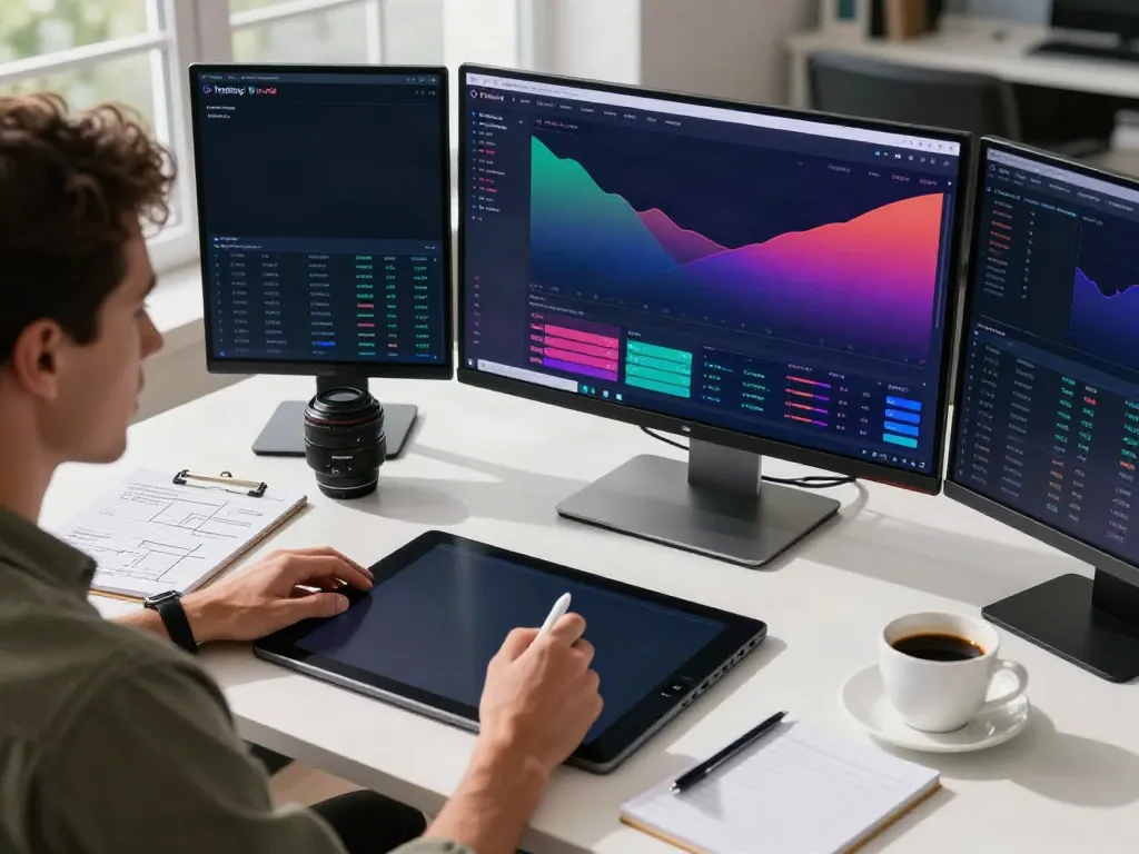Focused trader using TradingView platform in a modern workspace setting.