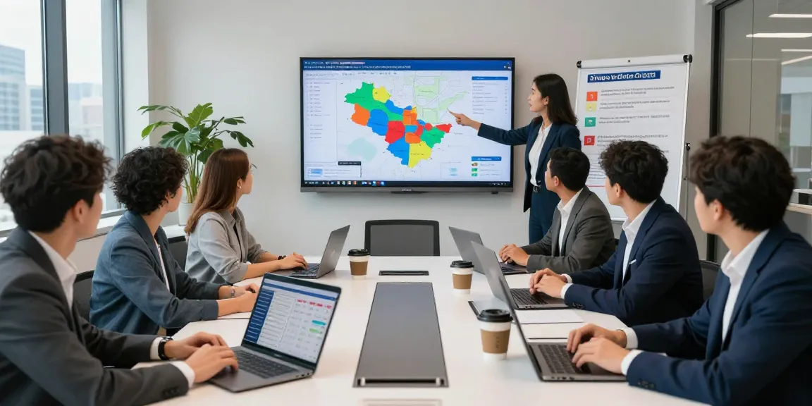 Team discussing AI search optimization for candidates during a political campaign strategy meeting.