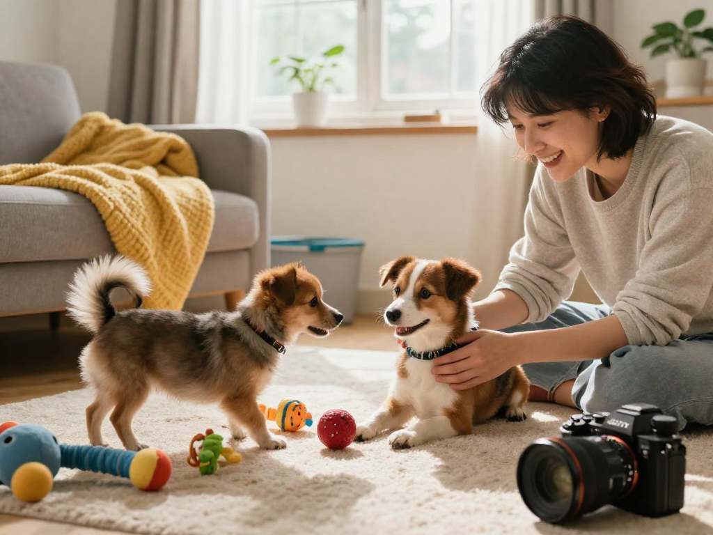 Person caring for pets in a cozy home environment, highlighting the website's pet content.