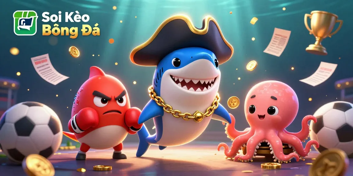 Soi Kèo Bóng Đá: Experience dynamic sports betting with vibrant cartoon characters celebrating wins