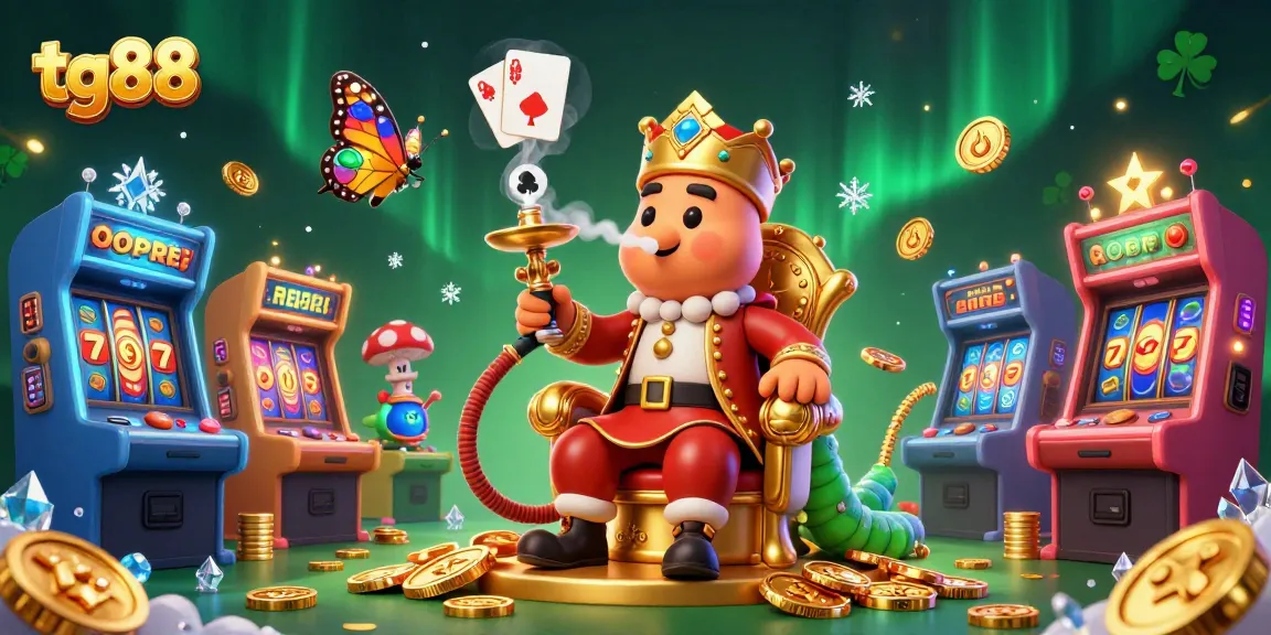 Experience casino thrills with tg88's vibrant 3D illustration showcasing a caterpillar master amid game elements.