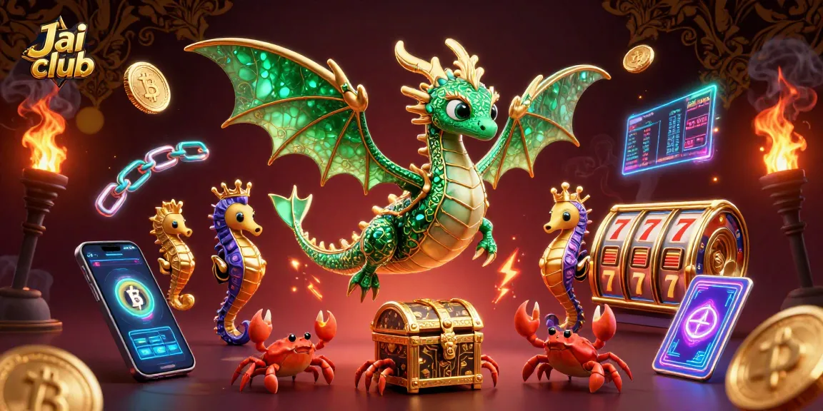 Engage in thrilling action at Jai club with a vibrant casino-themed illustration featuring a sea dragon.