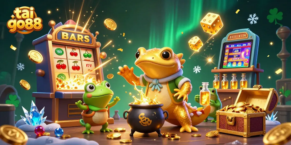 Engage with tai go88's captivating world where a golden salamander alchemist creates wealth amidst festive casino elements.