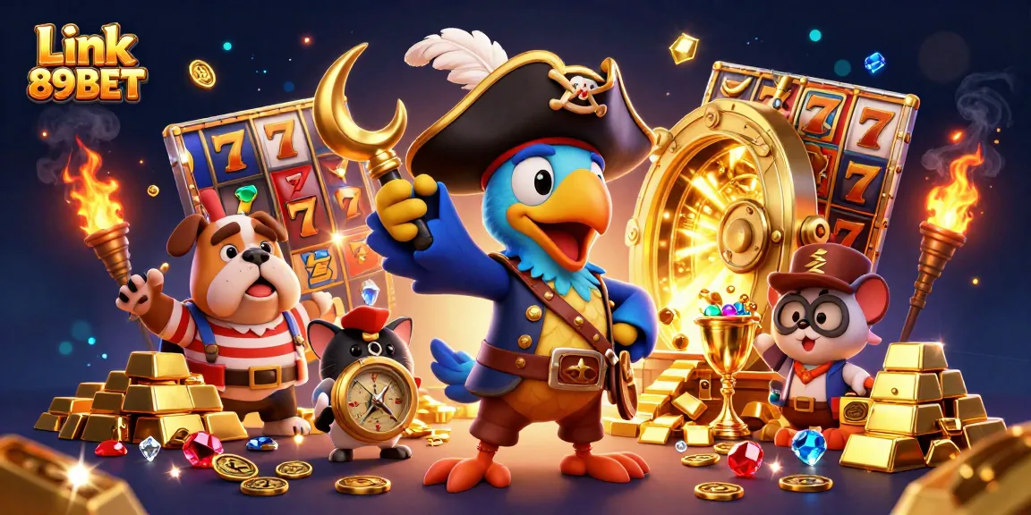 Engage in winning slots with Link 89BET in this vibrant 3D casino scene.