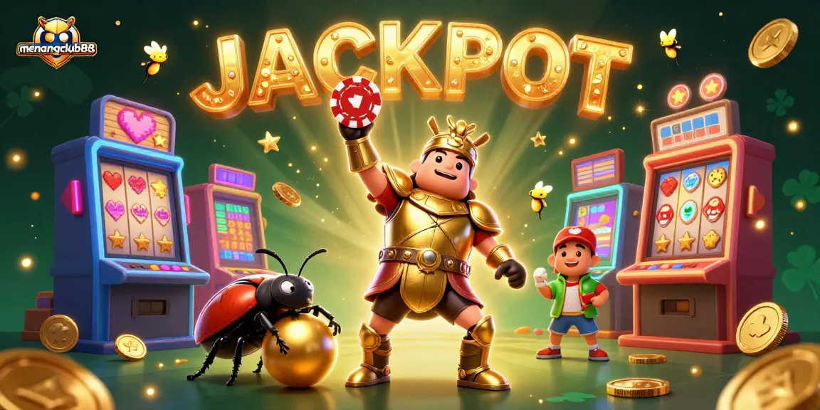 Experience the excitement with menangclub88 as cartoon characters celebrate a jackpot victory in a vibrant casino setting.