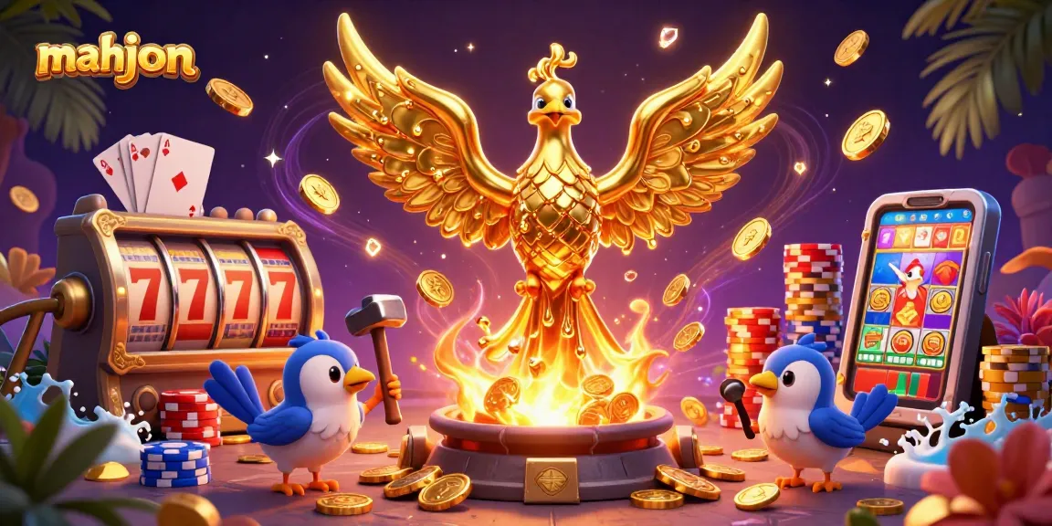 Experience mahjong excitement with vibrant 3D illustration showcasing golden phoenix and casino elements.
