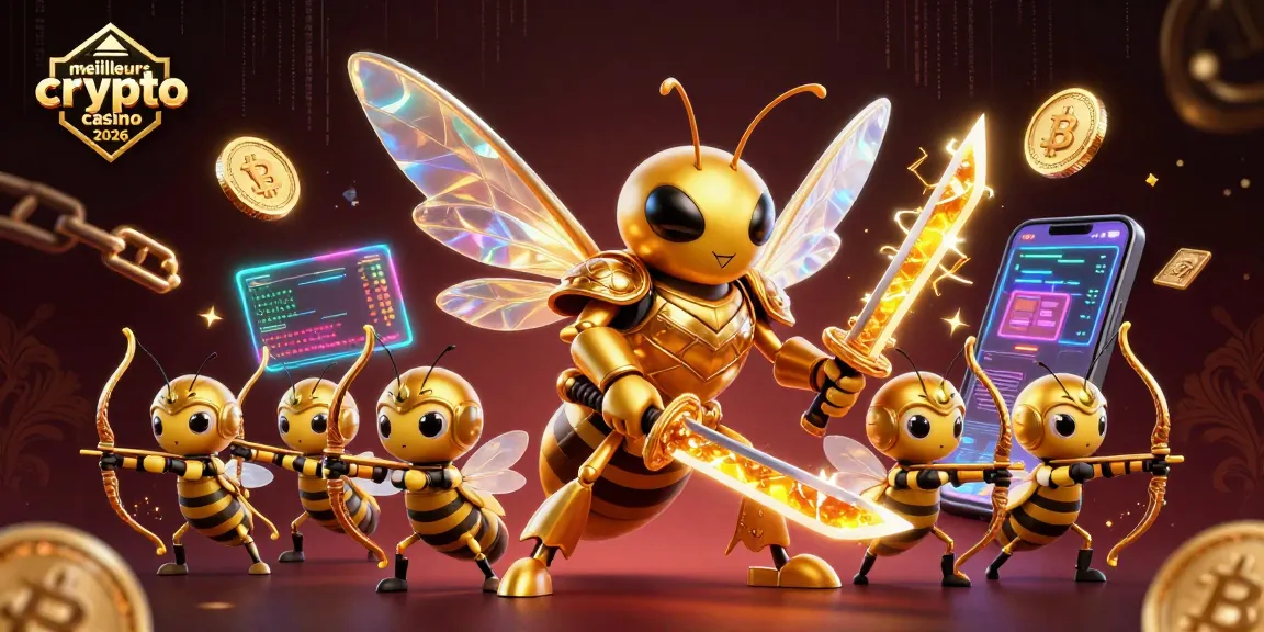 Découvrez les meilleurs crypto casinos 2026 avec une illustration dynamique des aventures de jeu en ligne, capturant les innovations de la technologie.
