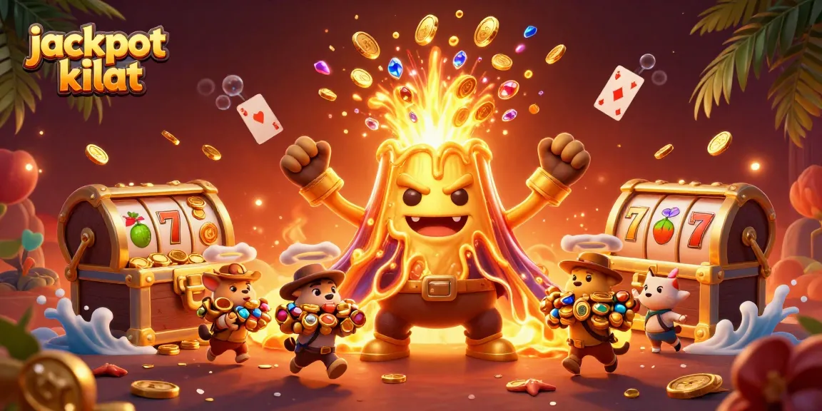 Experience jackpot kilat excitement with gold coins, treasures, and vibrant slot reels in action.