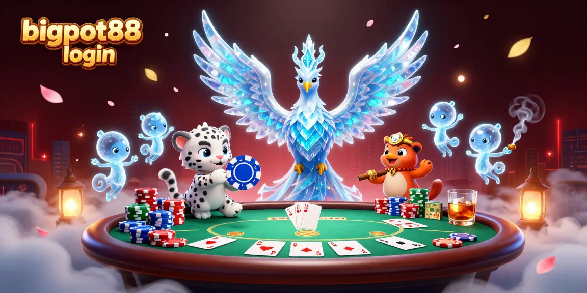 Experience the thrill with bigpot88 login as the ice phoenix and cub join a lively poker scene.