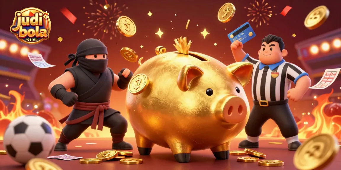 Experience the excitement of judi bola resmi with a thrilling showdown between a sumo wrestler piggy bank, a ninja, and a samurai referee.