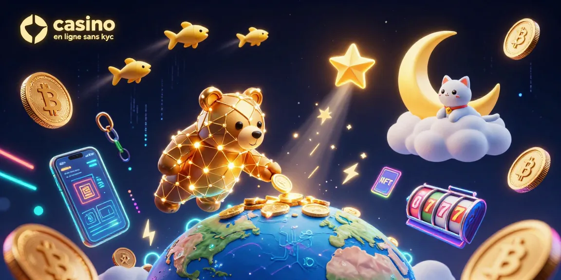 Jouez au casino en ligne sans KYC avec des personnages animés qui collectent des pièces d'or sous une nuit étoilée.