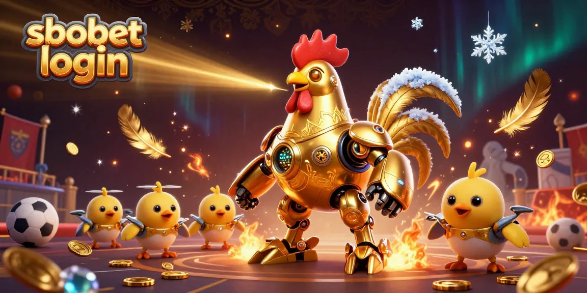 Engage with sbobet login for dynamic sports betting experiences, featuring golden rooster robot and baby chick drones.